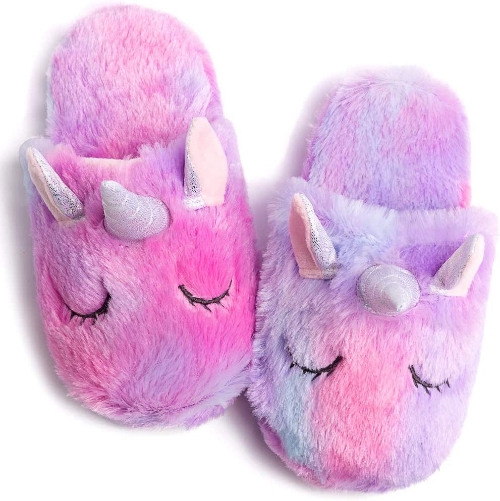 Girls Family Unicorn Slippers Cute Fluffy Anti-Slip Indoor Home Slippers Household Winter Warm Slippers