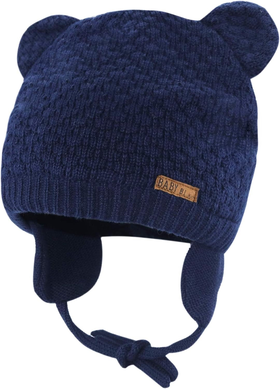 Baby Hat Cute Bear Infant Toddler Earflap Fleece Lined Beanie Warm Caps for Fall Winter (Navy-B, 6-12 Months)