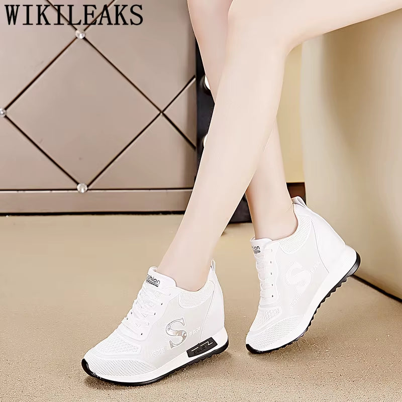 Vulcanized Shoes Wedges Sneakers for Women Elevator Shoes Brand Sneakers Increase within Women Casual Shoes White Sneakers Tenis