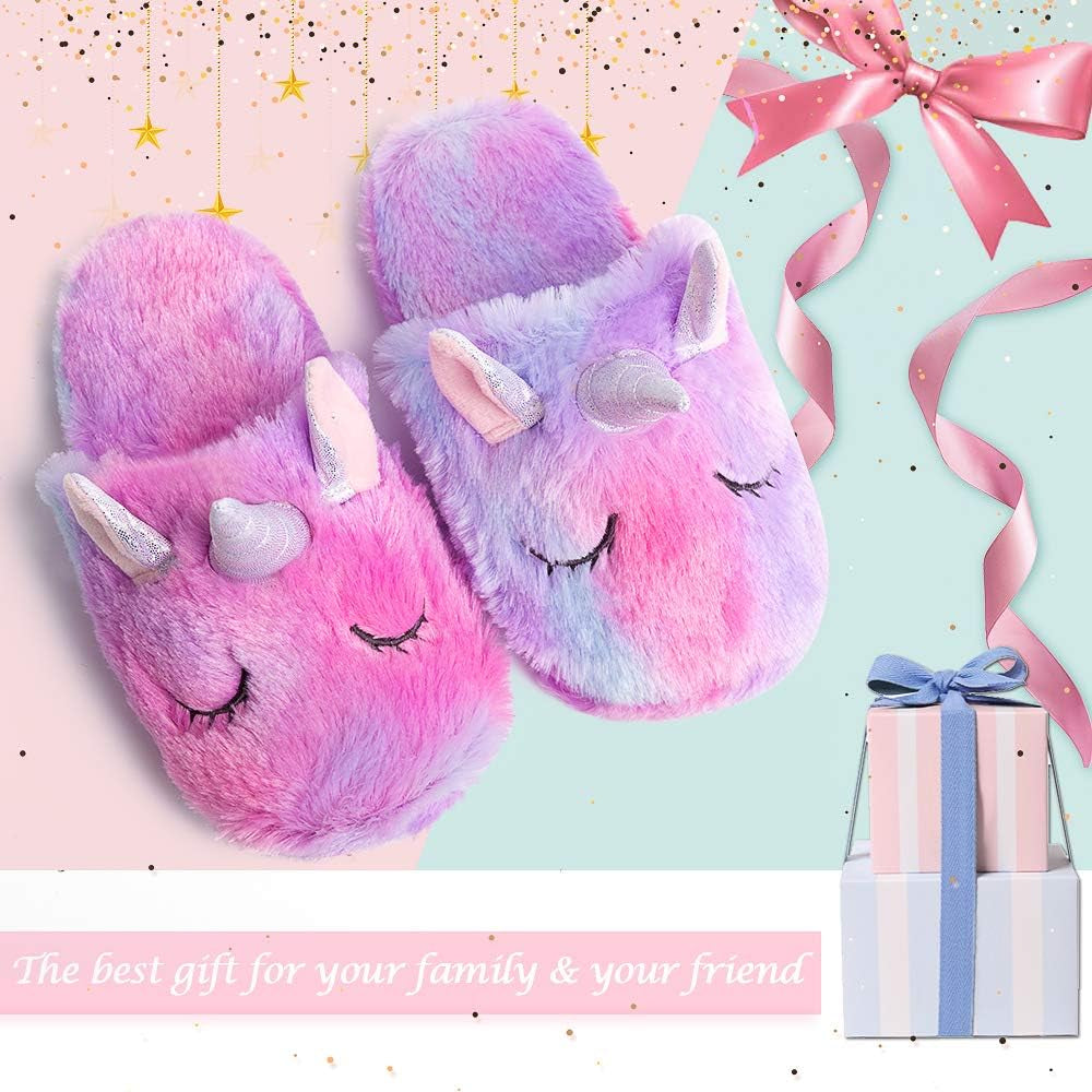 Girls Family Unicorn Slippers Cute Fluffy Anti-Slip Indoor Home Slippers Household Winter Warm Slippers