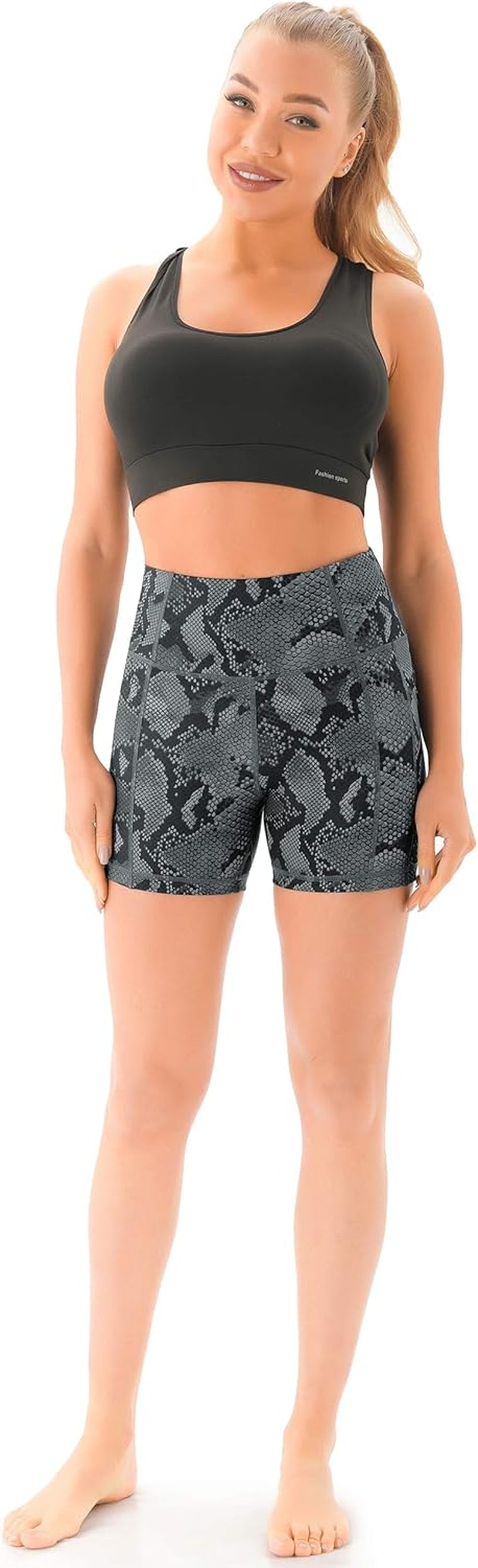 Women'S High Waist Workout Yoga Shorts with Pockets, Non See-Through Stretch Tummy Control Athletic Shorts