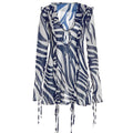 Women'S Summer Boho Bow Tie up Dress Long Sleeve V Neck Zebra Print Ruffled See-Through Cover-Ups Short Mini Sundress