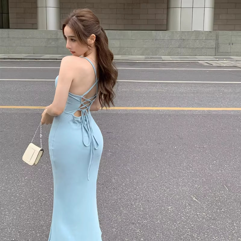 New Sexy Dress Women Summer Sleeveless Fashion Backless Straps Maxi Dress Slim Casual Streetwear Club Elegant Party Dress