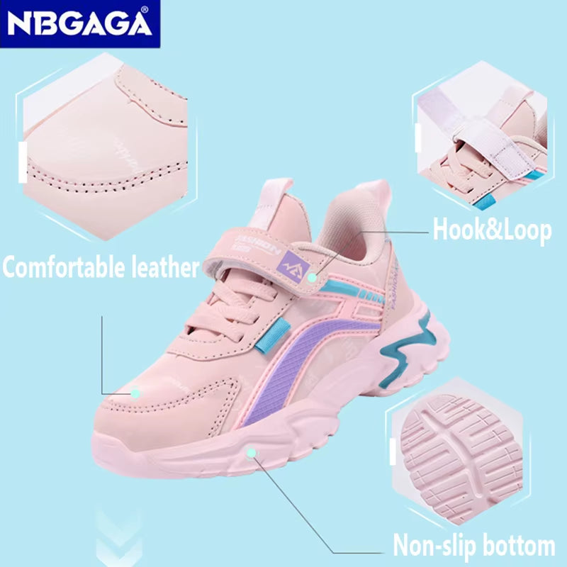 Kids Casual Pink Girls Leather Shoes Fashion for 7-15Y Lightweight Running Young Student'S Children Sports Girl'S Shoe