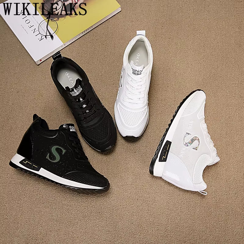 Vulcanized Shoes Wedges Sneakers for Women Elevator Shoes Brand Sneakers Increase within Women Casual Shoes White Sneakers Tenis