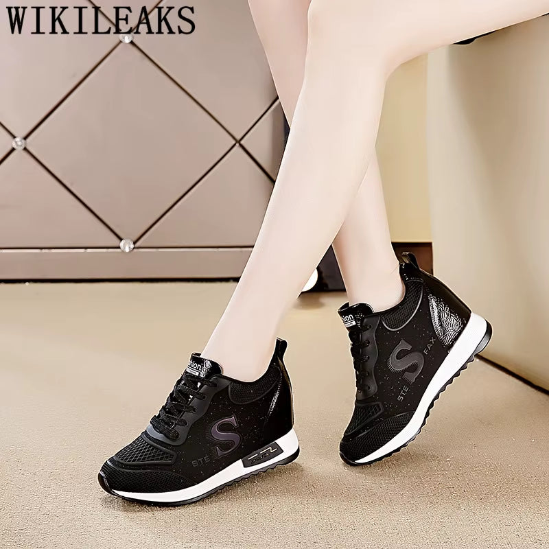 Vulcanized Shoes Wedges Sneakers for Women Elevator Shoes Brand Sneakers Increase within Women Casual Shoes White Sneakers Tenis