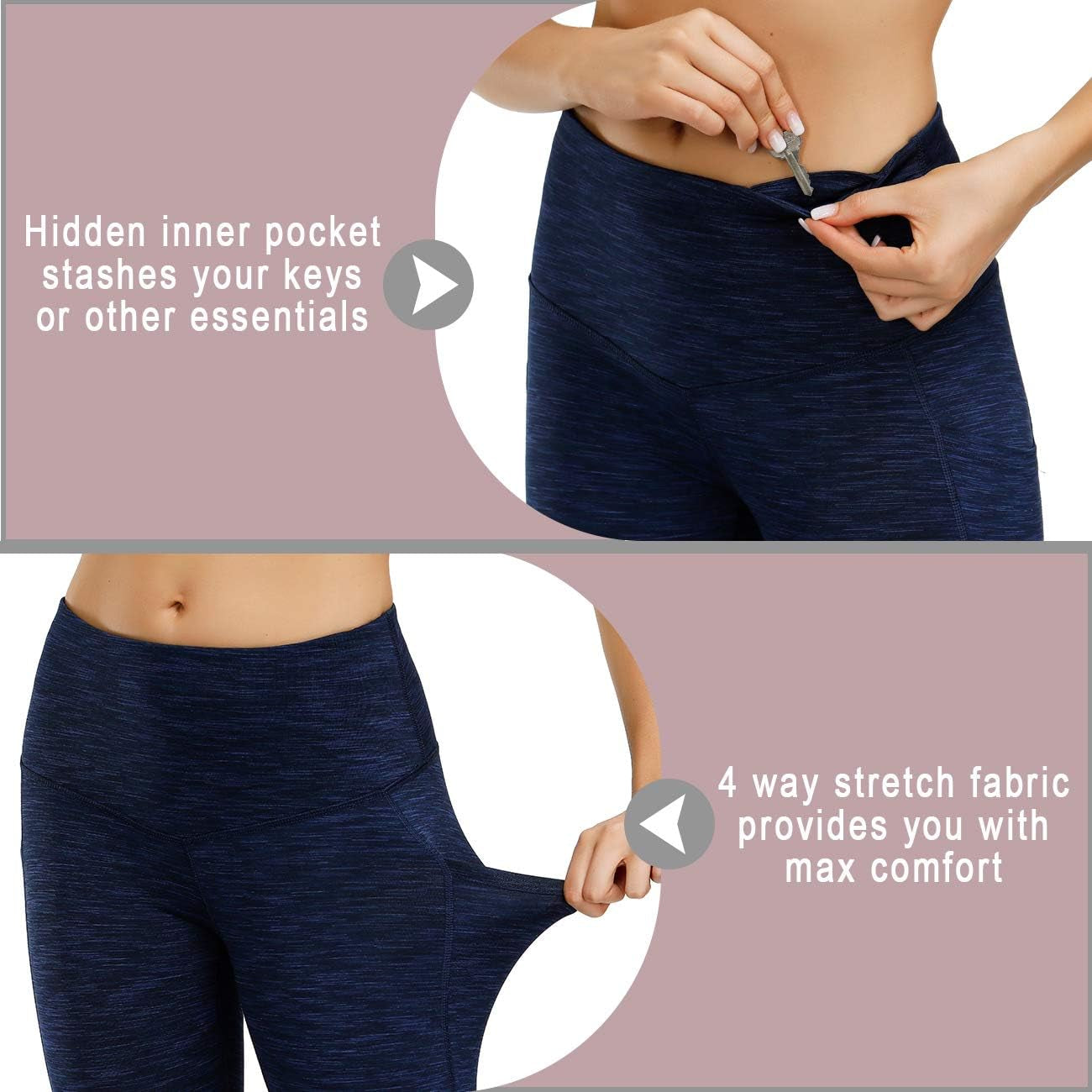 Lifesky Women Yoga Leggings Pants: High Waist Tummy Control 4-Way Stretch Yoga Pants with 3 Pockets for Ladies - Compression Anti-Squat Proof Tights for Workout Gym Running Athletic Exercise Fitness