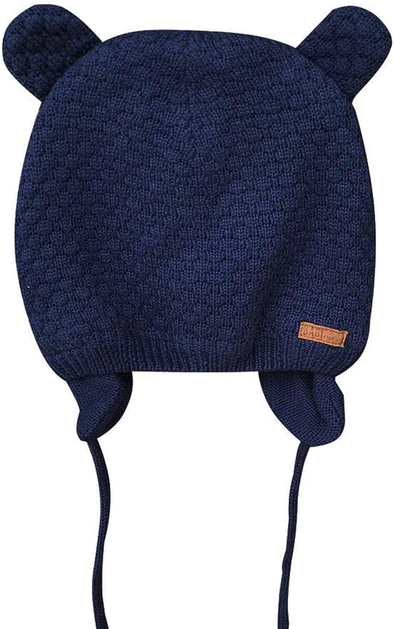 Baby Hat Cute Bear Infant Toddler Earflap Fleece Lined Beanie Warm Caps for Fall Winter (Navy-B, 6-12 Months)