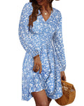 Fall Dresses for Women Long Sleeve V Neck A-Line Midi Dress Boho Beach Floral Print Sundress
