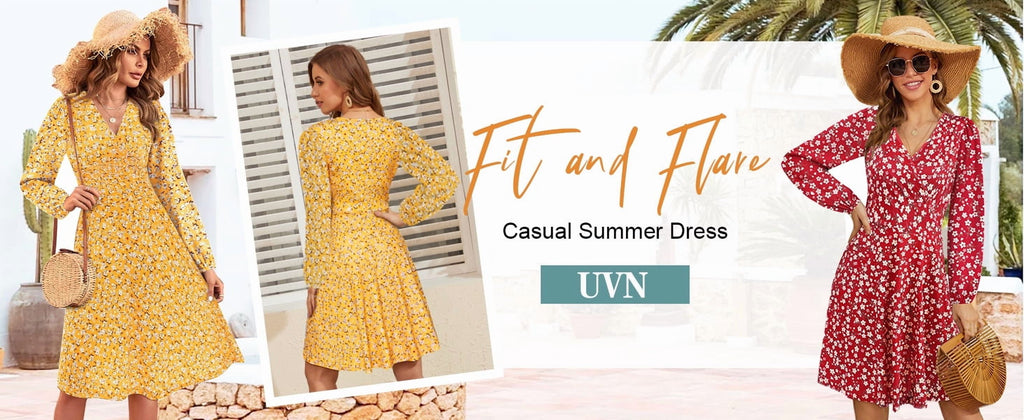 Fall Dresses for Women Long Sleeve V Neck A-Line Midi Dress Boho Beach Floral Print Sundress