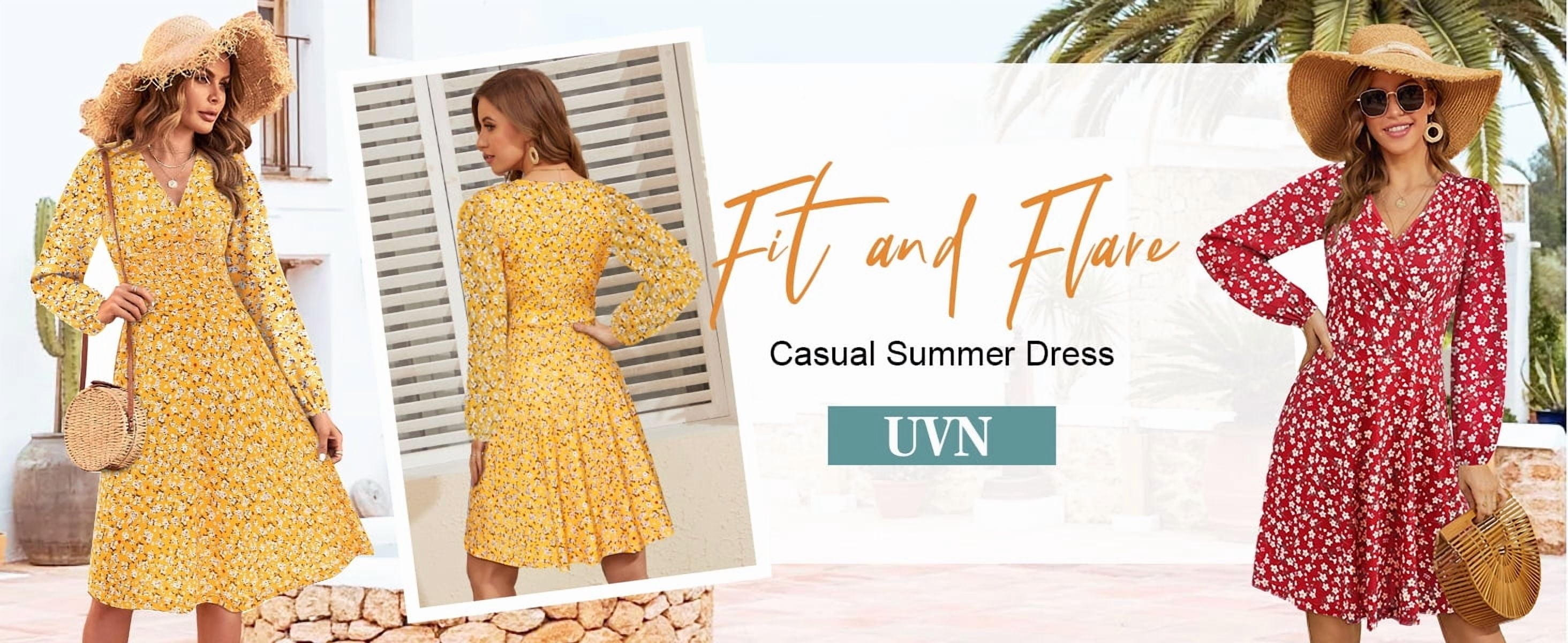 Fall Dresses for Women Long Sleeve V Neck A-Line Midi Dress Boho Beach Floral Print Sundress