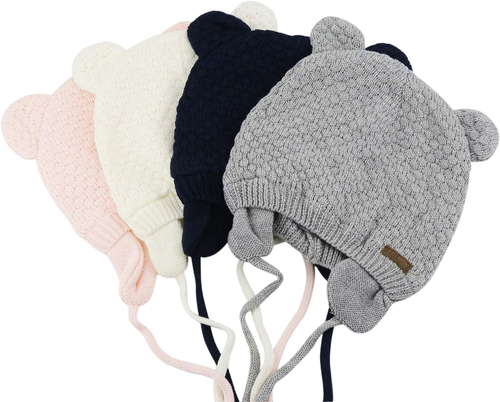 Baby Hat Cute Bear Infant Toddler Earflap Fleece Lined Beanie Warm Caps for Fall Winter (Navy-B, 6-12 Months)